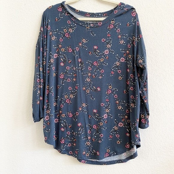 Loft Blue Floral Super‎ Soft Long Sleeve Blouse Top Loungewear Sz L - Picture 1 of 5